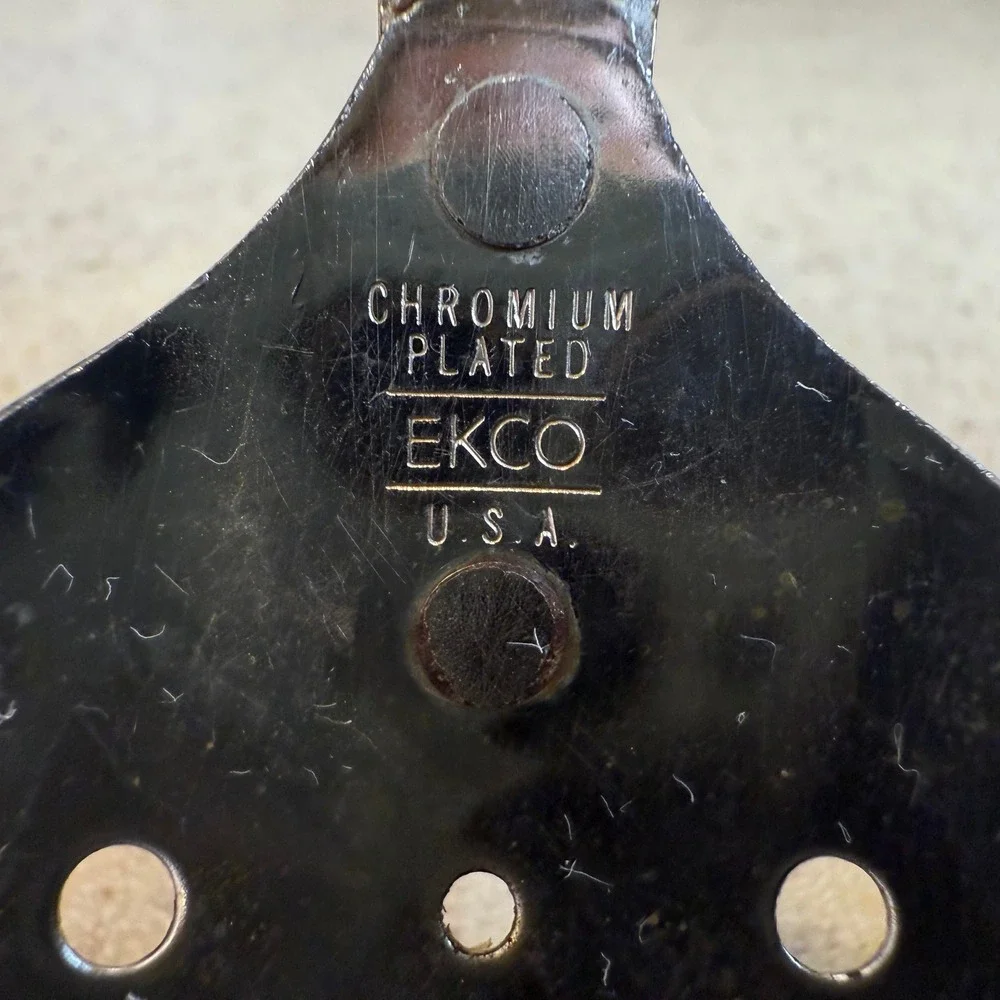 Vintage EKCO Slotted Spoon Chromium Plated‎ Black Handle USA Kitchen Utensil